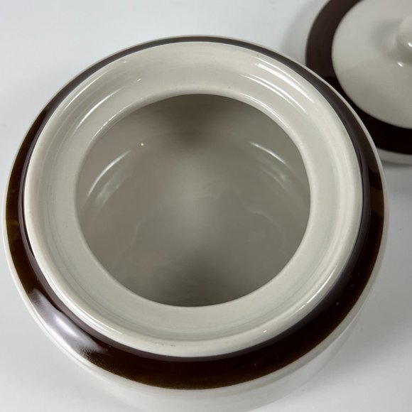 Vtg Jackson Custom China Sugar Bowl Lid Brown White Union Made Restaurant Ware - Picture 2 of 8